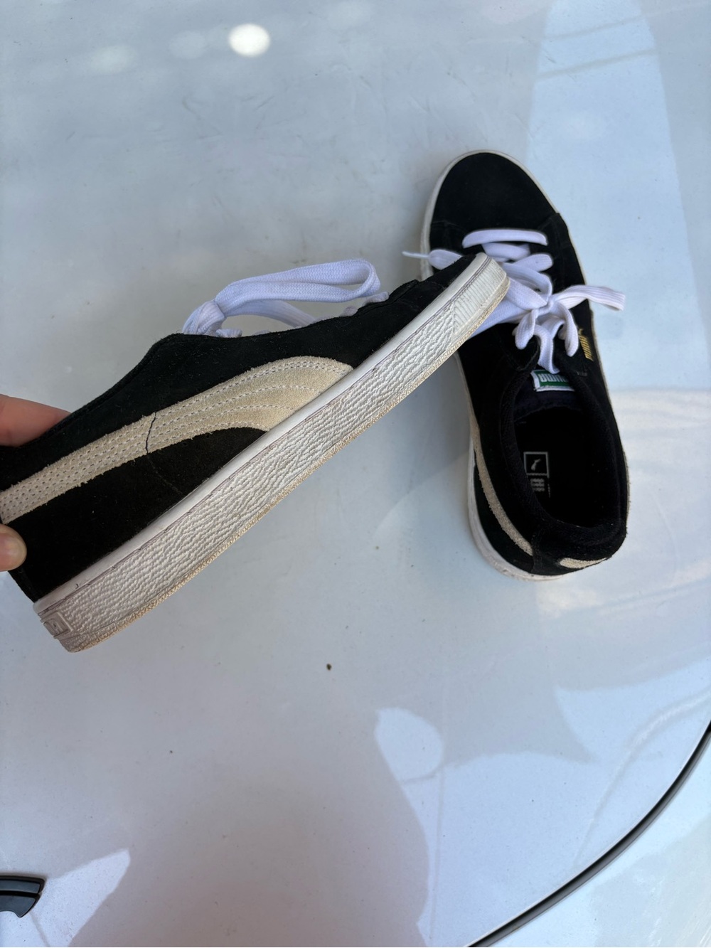 Puma Black Suede Sneakers with Cream Side Stripe
